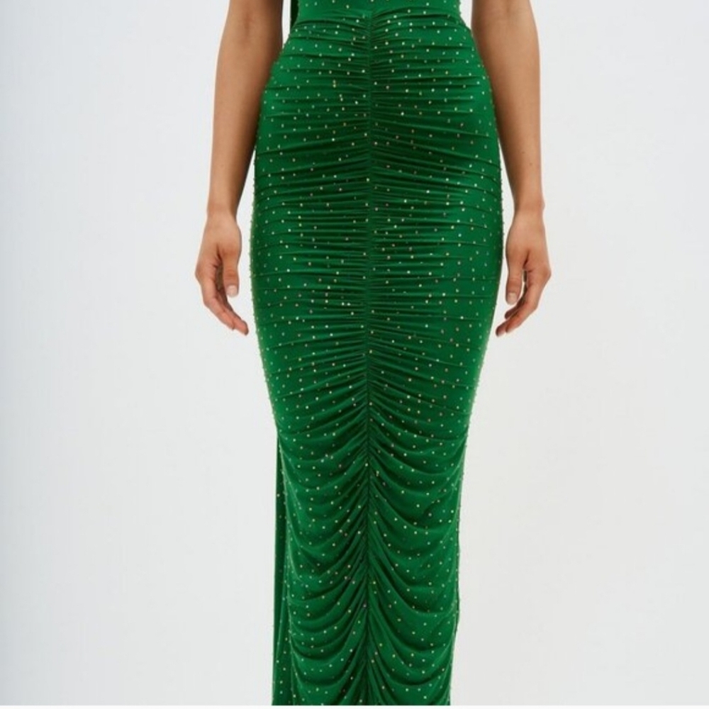 Alex Perry Elegant Green Ruched Midi Skirt